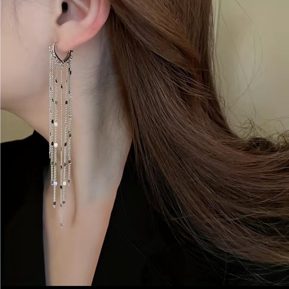 Long Metal Sequin Tassel Earrings